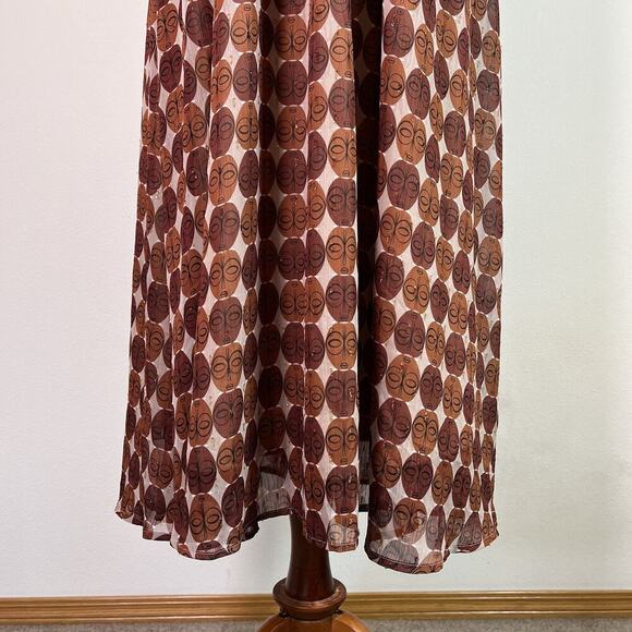 Molly Bracken NWT Maxi Dress Medium Camel Inaya Printed Mask Design Brown Summer - Picture 4 of 16